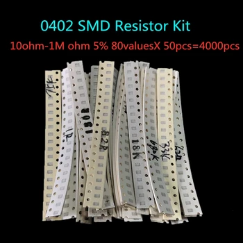 

4000pcs 0402 SMD Resistor Kit Assorted Kit 10ohm-1M ohm 5% 80valuesX 50pcs=4000pcs Sample Kit