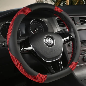 

KKYSYELVA D Shape Steering-Wheel Black Auto Car Steering Wheel Cover Leather 38CM wheel cover Interior accessories