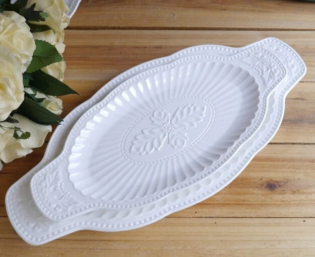 

Fish Shaped Ceramics Double Ears Serving Dish Set Decorative Porcelain Relief Dinner Plate Tableware and Chinaware Supplies