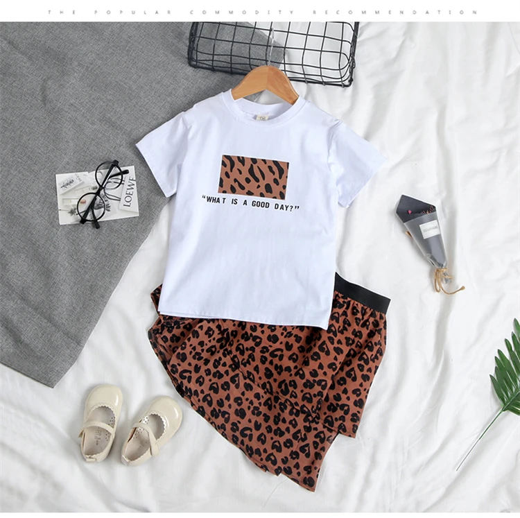 Fashion Children Clothing Set For Girls Clothes 2019 Summer Letter Tshirts Tops Leopard Chiffon Skirt 2Pcs Casual Kids Suit 3-9Y (14)