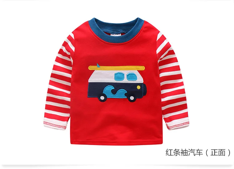 2018 Spring Autumn For 2-9 10 Years Children Cotton Striped Patchwork Cartoon Car Bus Truck Baby Kids Boys Long Sleeve T Shirts (51)