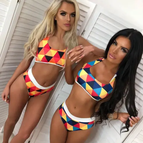 

Hot Selling Two-Pieces Womens Geometry Print Triangle Bandge Bikini Set Push-up Padded Brazilian Swimsuit Bathing Swimwear Suits