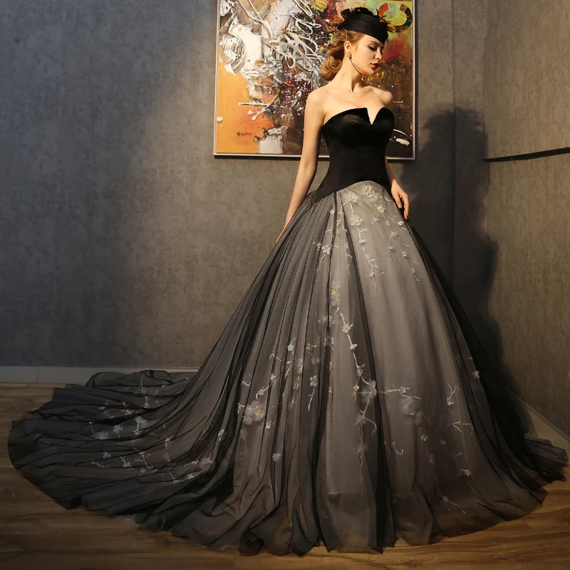 2017 Vintage Gothic Wedding Dress Black Formal Bride Dress Bandage