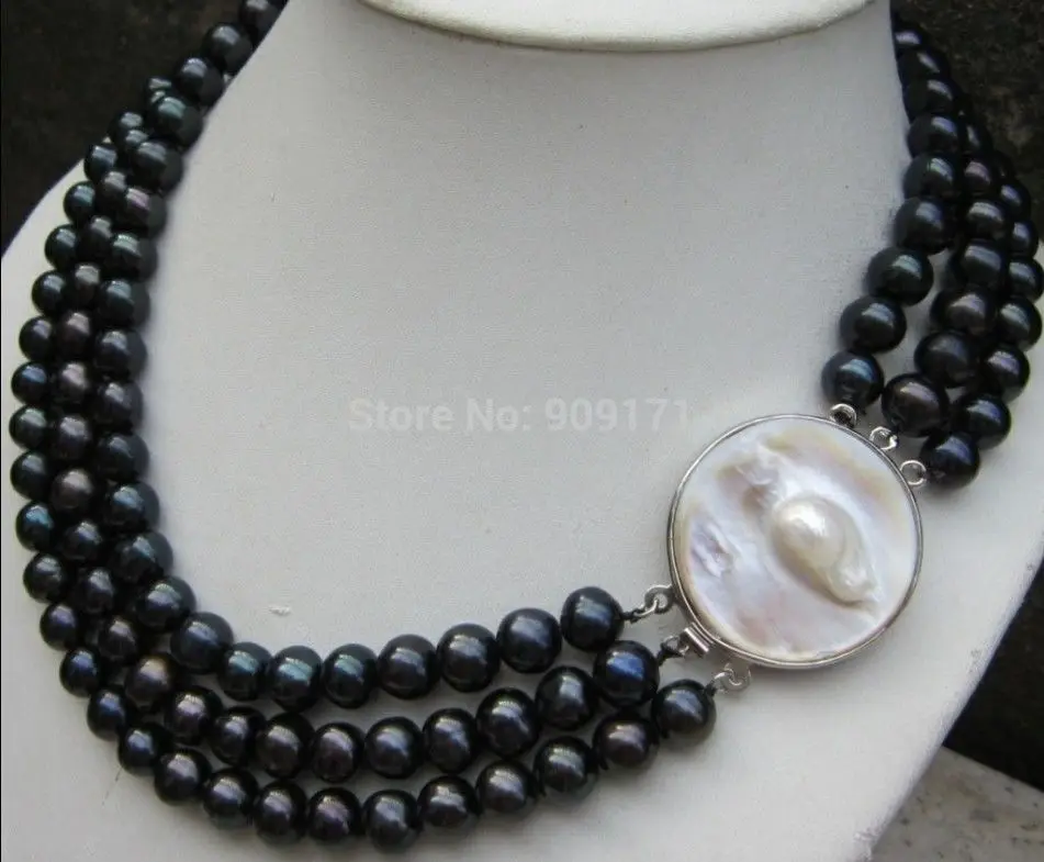 

Free Shipping>>WHOLESALE 3 ROW 9-10MM AAA TAHITIAN BLACK PEARL NECKLACE 18 INCH