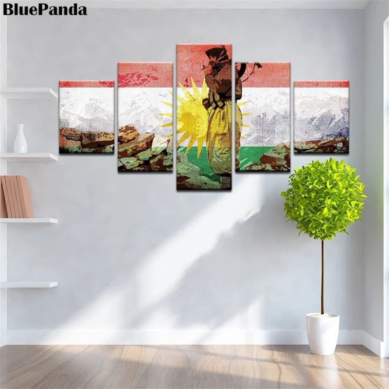 5 Pieces Kurdistan Flag HD Canvas Printing Wall Art Pictures For Living Room Home Decor Bedroom Abstract