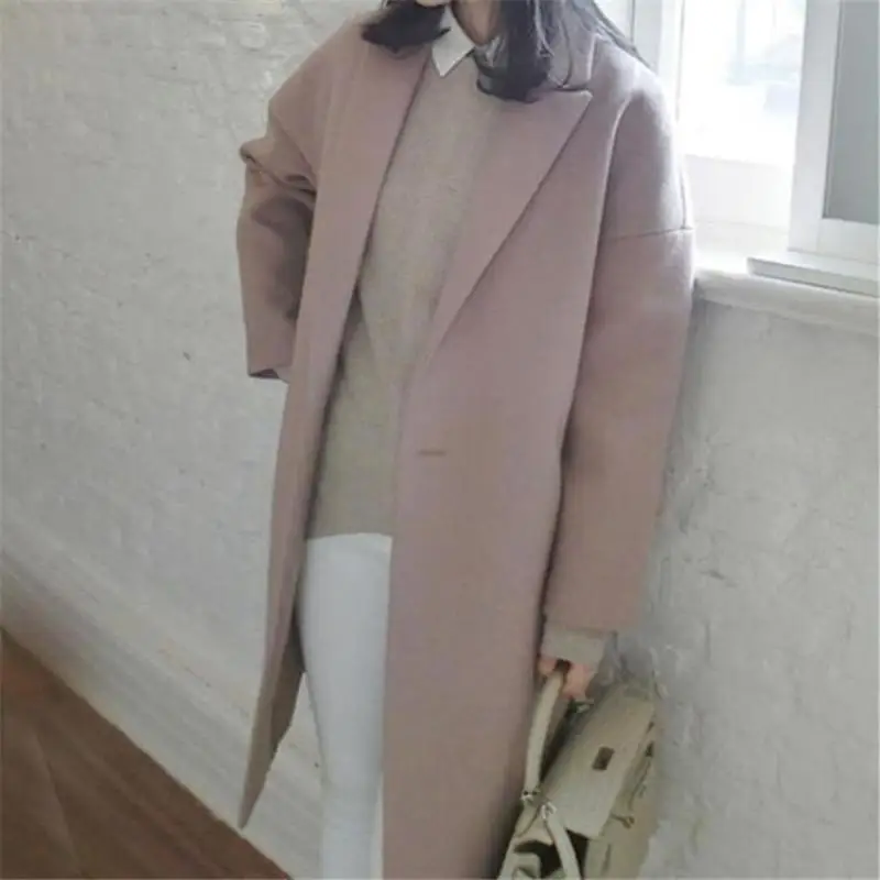 Осенне-зимнее Новое модное шерстяное пальто и длинное шерстяное пальто с длинными рукавами женские