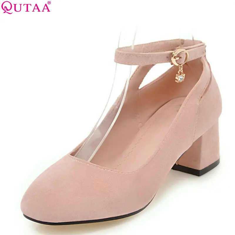 

QUTAA 2018 Women Pumps Pu Leather Round Toe Square High Heel Casual Spring/autumn Fashion Platform Ladies Pumps Size 34-43