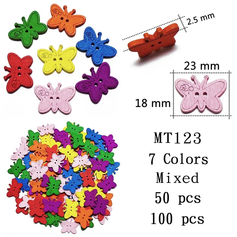 ZIEENE 20 шт 50 шт 100 шт 200 шт Смешанные 7 цветов окрашенные Дети Мультфильм Красочная деревянная пуговица шитье скрапбукинг для детей ручной работы - Цвет: MT123