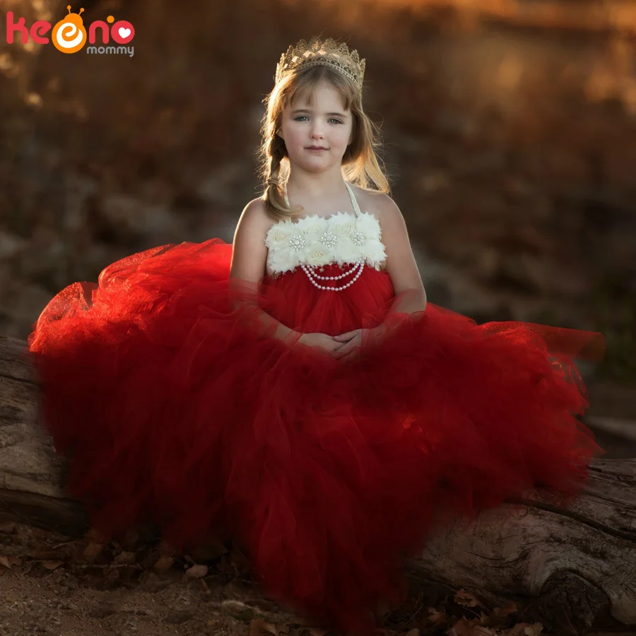 Handmade Shabby Flower Girl Tutu Dress Princess Kids Wedding Tulle Dress for Girls Birthday Party Pageant Ball Gowns Clothes (4)