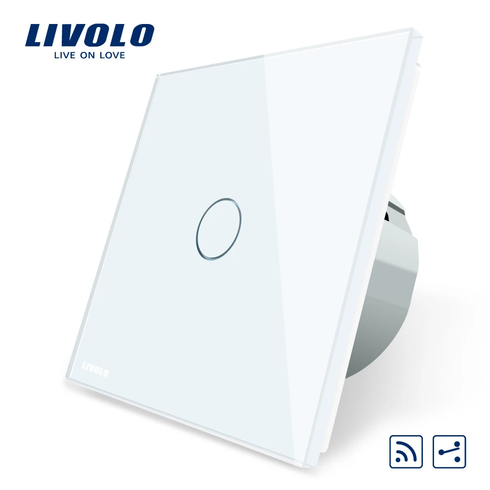 Livolo EU Standard VL C701SR 11 1Gang 2 Way Touch Remote Switch White Crystal Glass Panel