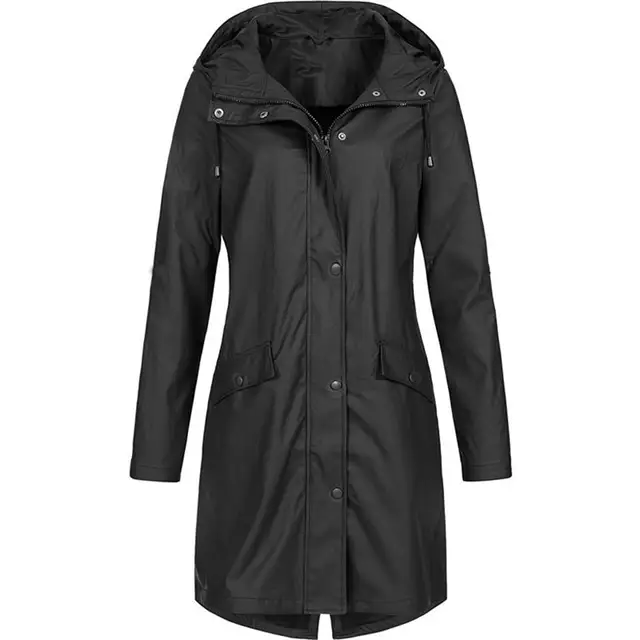 Plus Size 5XL Women's Coat Fashion Solid Rain Jacket Outdoor Hooded