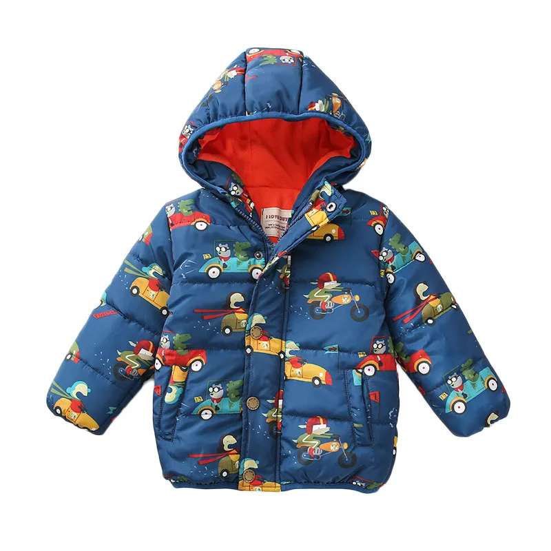 

New Winter Children Down Coat Boys Jacket Kids Cartoon Car Printed Parka Baby Boys Girls Hooded Coats Thickening Warm Outwear