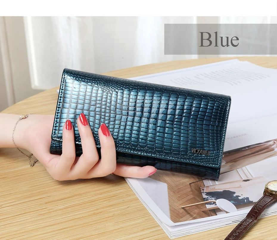 VICKAWEB Wallet Female Genuine Leather Purse Women Vintage Alligator Women Wallets Long Hasp Womens Wallets and Purses Retro-AE150-017