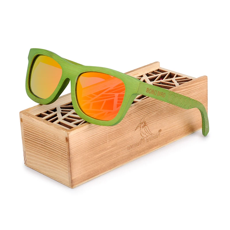 BOBO BIRD DG010d-e Green Bamboo Frame With Laser Logo and Patter Polarized Sunglasses (47)