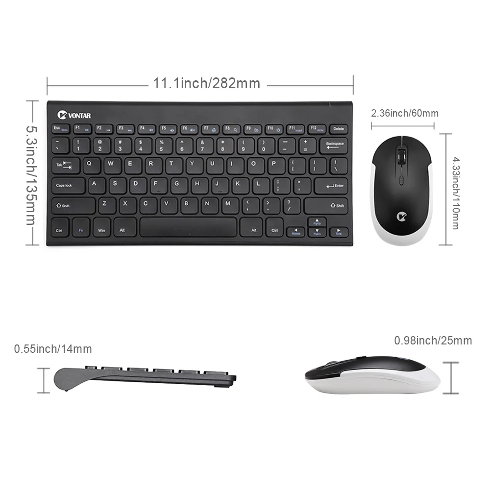 VONTAR K01 & M01 2 4 ГГц Беспроводная игровая клавиатура и Мышь ультра тонкий Mute
