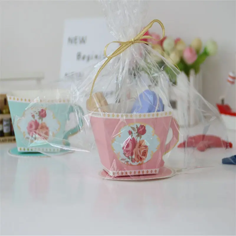 

50pcs/lot Teapot Shape Flower Roses Macarons Candy Boxes Holder Packaging Bag Holly Communion Birthday Easter Party Gifts