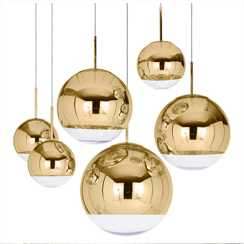 Günstige Moderne Kunst Gold Hängen Lampe Design Glas Ball LED Anhänger Lichter Spiegel Schatten Schlafzimmer Bar Wohnzimmer Leuchten