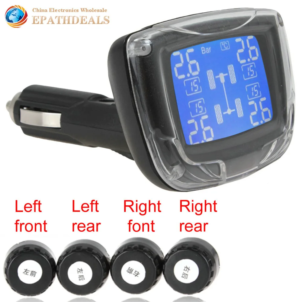 TPMS Wireless Tire Pressure Monitoring System Car Tire Monitor Pressure Auto Tyre Pressure with 4 Sensors & LCD Display