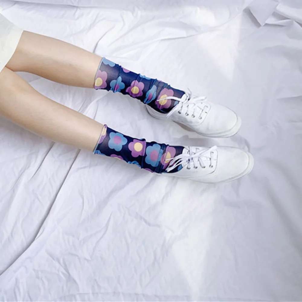Забавные носки Harajuku Calcetines Mujer с цветочным принтом, зимние женские Модные Повседневные Удобные Хлопковые Дышащие носки