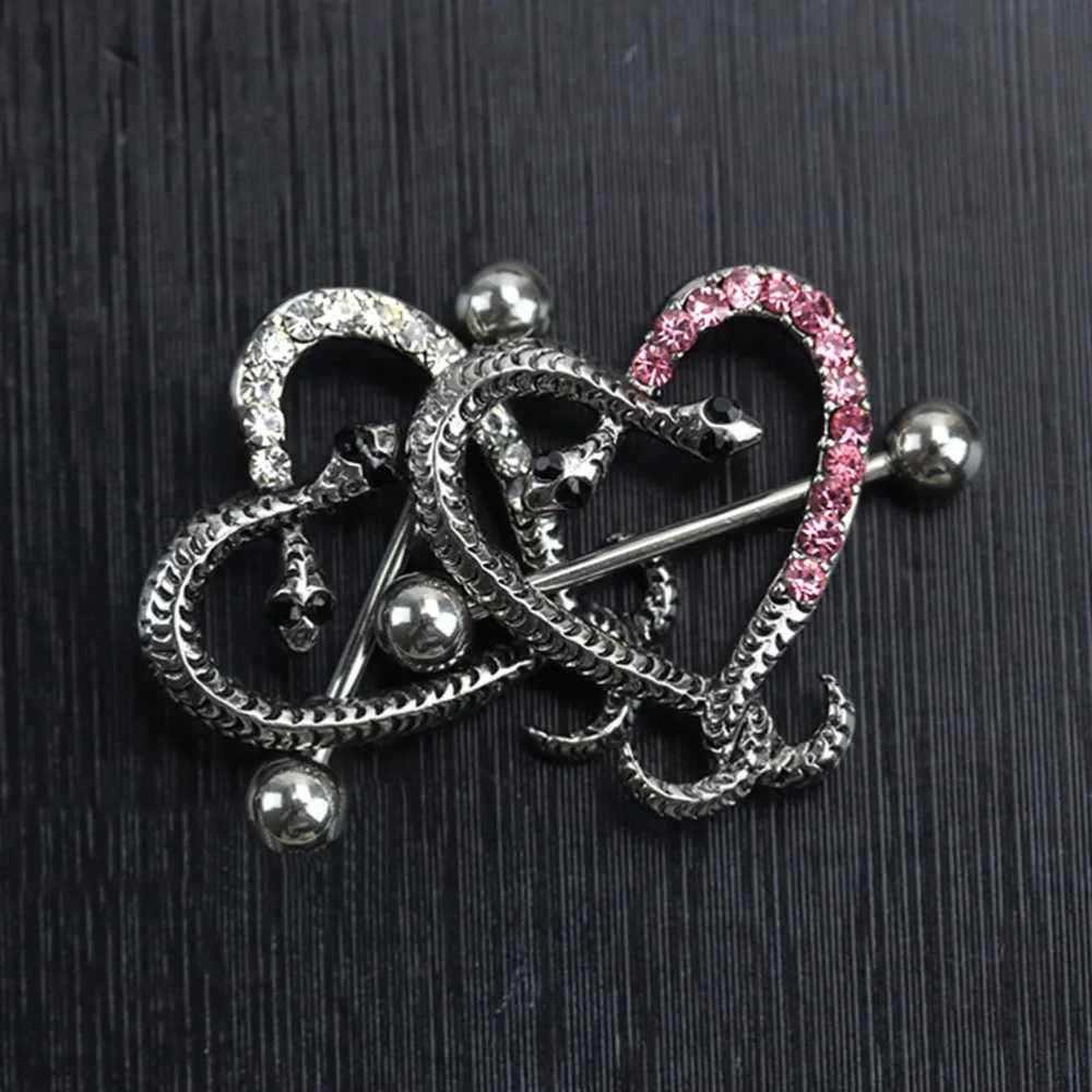 1Pcs Serpentine Heart Cross Shape Body Nipple Rings Bar Barbell