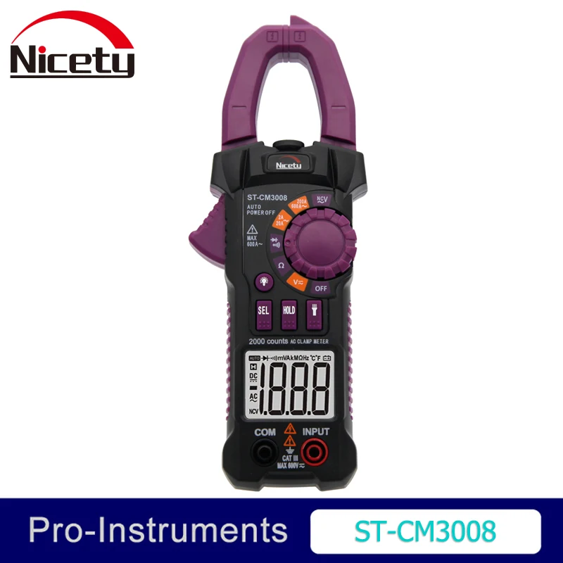 

Nicety ST-CM3008 True RMS 2000 Counts Digital AC Clamp Meter Resistance NCV Mini Clamp meter Backlight LED Flash light OD
