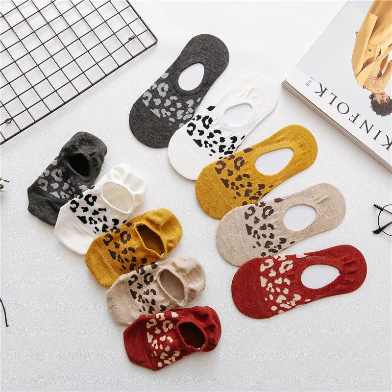 

Summer Cool Leopard Print Thin Women Boat Socks Slippers Invisible Casual Female Ladies Low Cut non-slip silica gel ankle girls