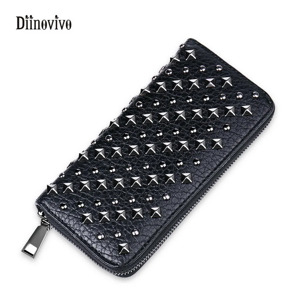 

DIINOVIVO New Fashion Punk Style Rivet Day Clutches Luxury Leather Female Elegant Purses Casual Rock Style Women Bags WHDV0117