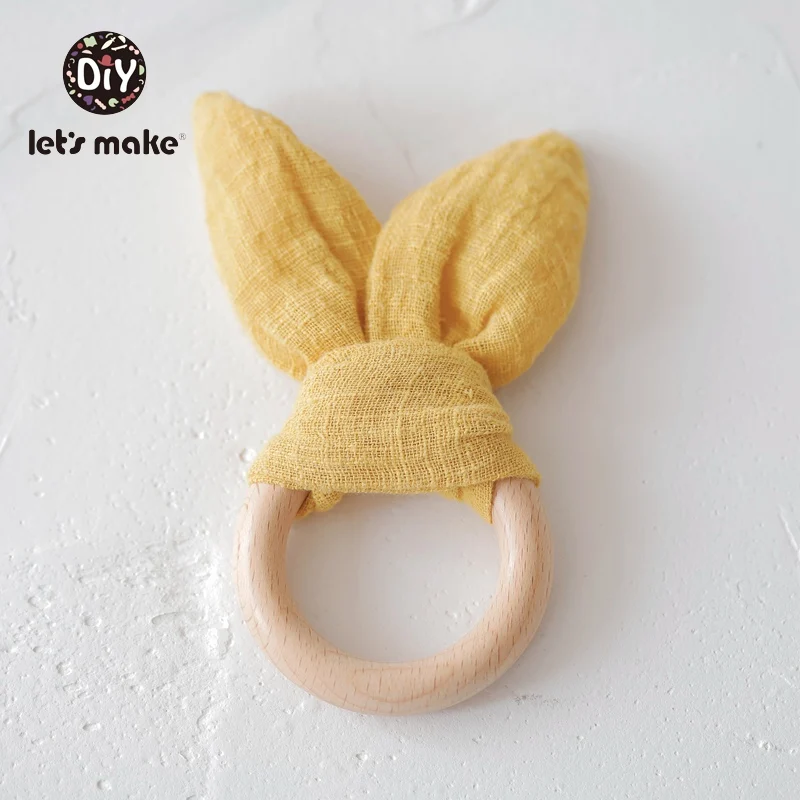 Yellow Let's make детское кольцо для прорезывания зубов с ушками кролика 1 шт. Прорезыватель 70 мм безопасное органическое деревянное кольцо для обучения кормящих детей игрушки для новорожденных Детские Прорезыватели - Цвет: Yellow