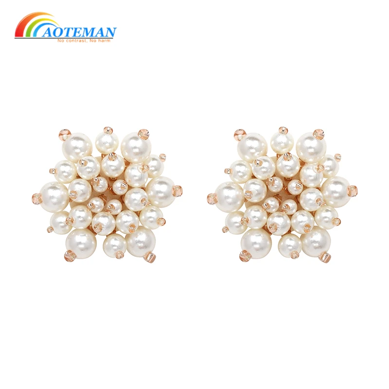 

AOTEMAN 7 Colors Handmade Beads Earrings For Women 4cm Luxury Crystal Stud Earrings Wholesale Statement Jewelry For Gifts