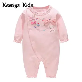 

Kseniya Kids 2018 Autumn New Sweet Cute Embroidered Cat Cotton Long-sleeved Baby Jumpsuit Baby Girls Rompers