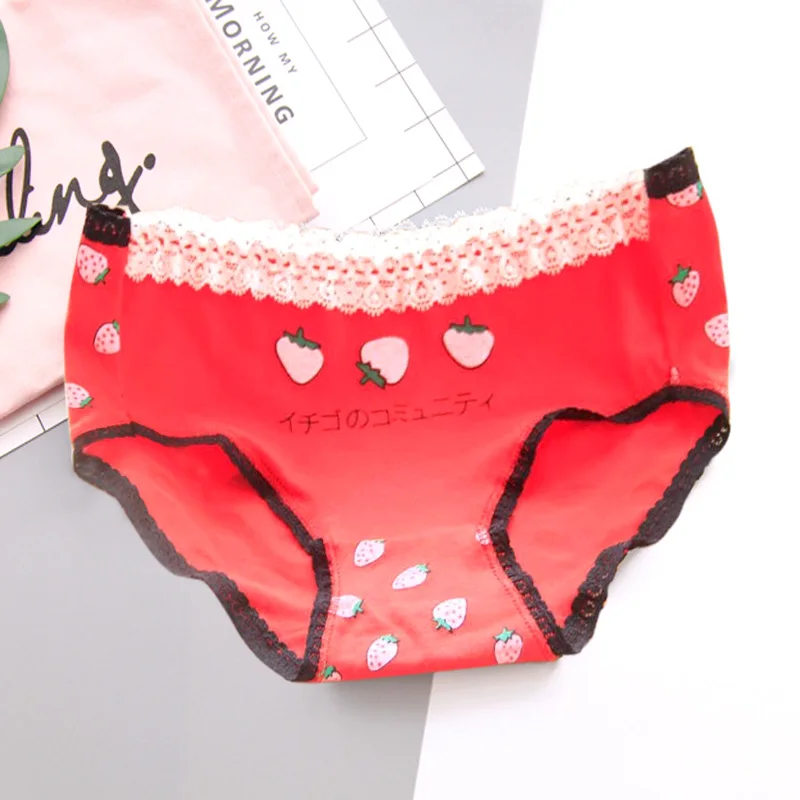 Pink strawberry Women Panties Lady Cotton Underwear Japanese Kawaii Girls Breathable Seamless Low Waist Briefs Underwear - Color: 7