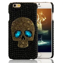 Handmade Diamond Metal saphire eye Skull back Cover phone case for Iphone 5 5s 6 6