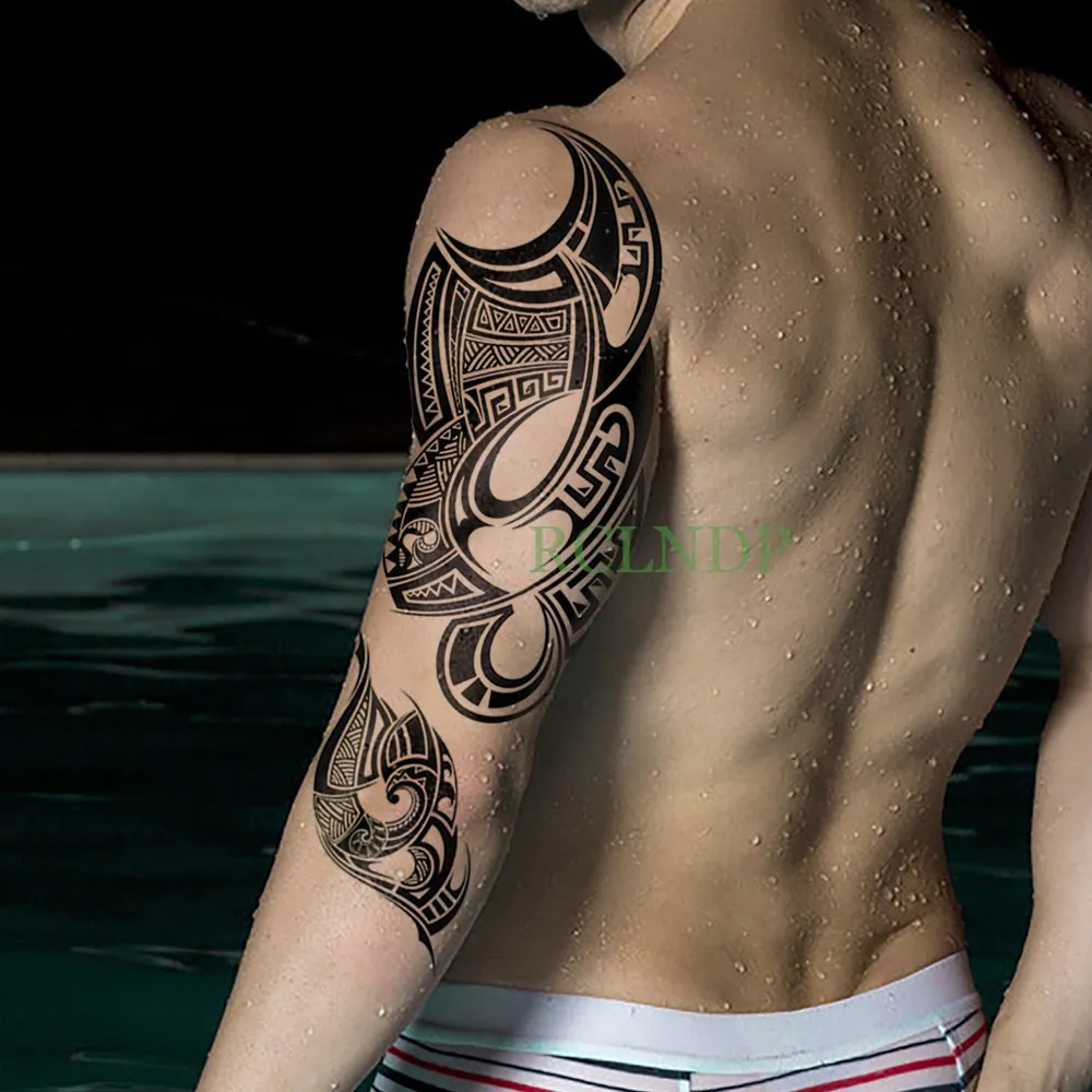 Waterproof Tribal Totem Temporary Tattoo Stickers for Women and Men - Big Size for Back, Leg, Arm, Belly - Fake Flash Tattoos on Body image 6