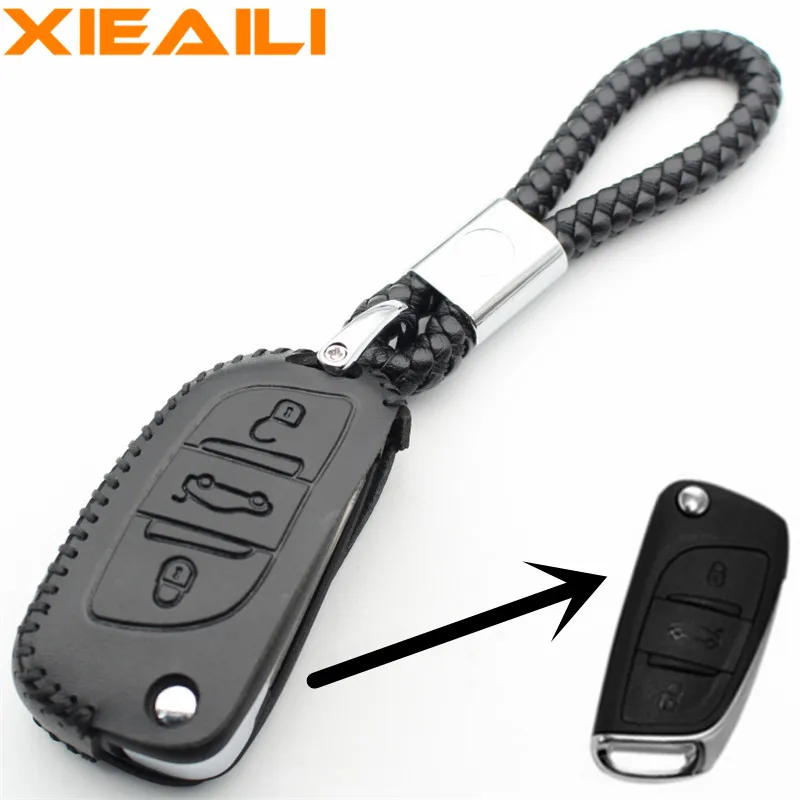 

XIEAILI Genuine Leather Remote Key Chain 3Button Flip Key Case Cover For Citroen DS3/DS4/DS5/DS6/C4/C5 For Peugeot 308/301 S248