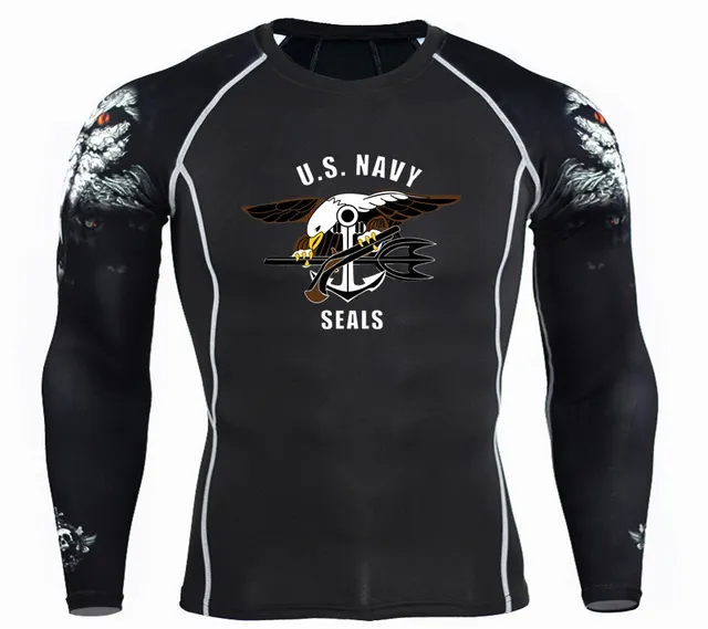 U,S, Navy seals Printed Tshirt Men Compression Top Fitness long sleeve