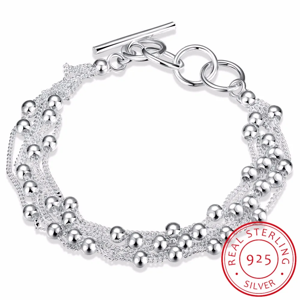 LEKANI Hot Sale 925 Sterling Silver Fine Jewelry Fashion Six Line Light Beads Bracelet Bangle Pulseiras de Prata for Women Gift