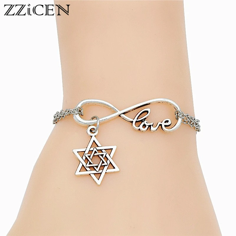 

New Creative Gifts Simple Antique Silver Star of David Cross Pendant Metal Chain Sports Magen David Star Jewish Bracelet Jewelry