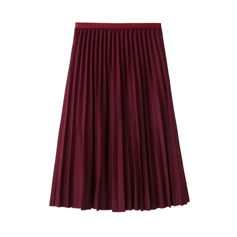 

Hot Sale Summer Women's Swing Pleated Skirt Solid High Elastic Waist New A-Line Tulle Ladies Casual Mid-Calf Skirt