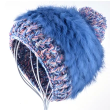 Модные зимние шляпы для женщин благородная и элегантная шляпа мех кролика переплетение вязаная шапочка шерсть натуральный мех Повседневная Милая шапка для девочек
