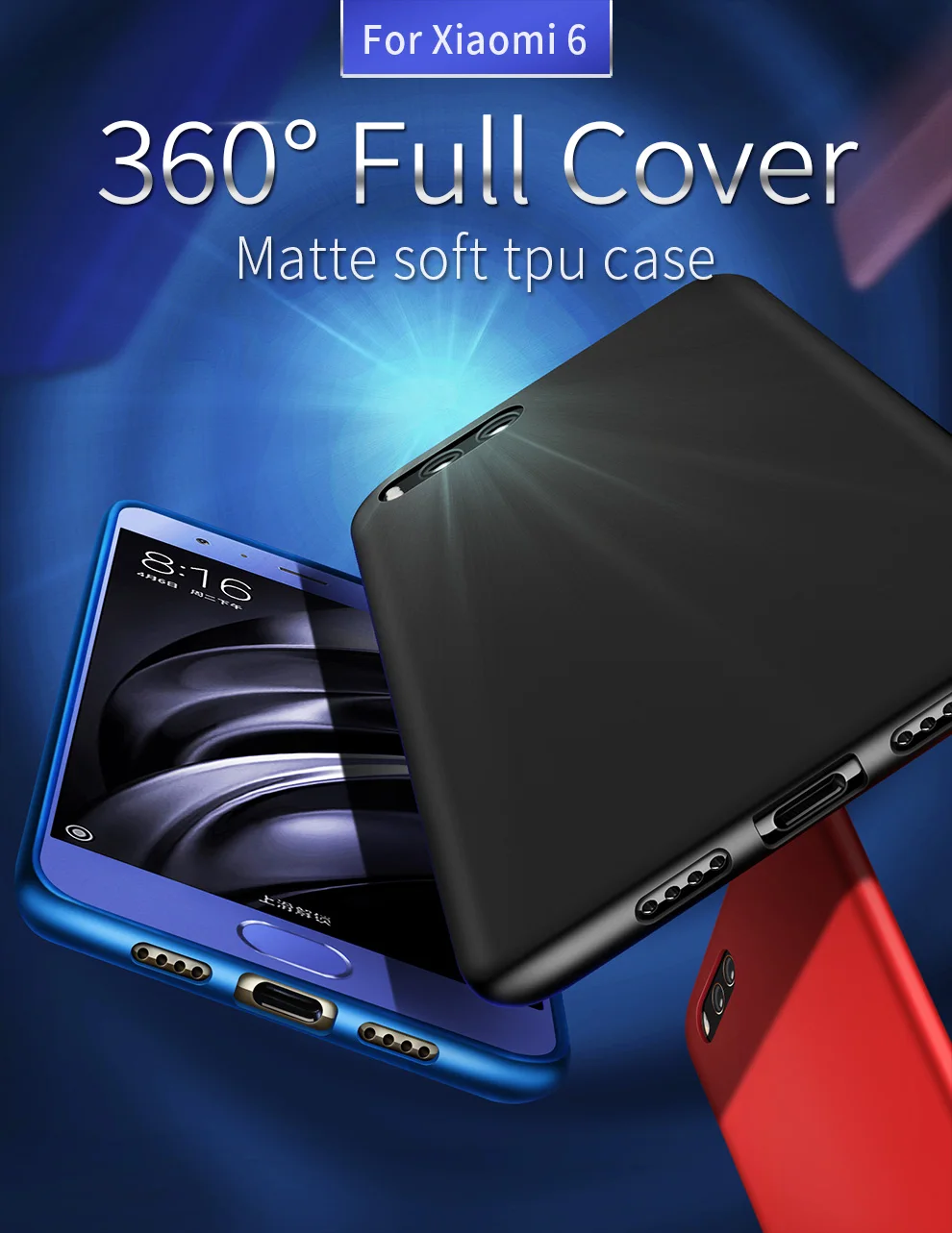 For Xiaomi 6 Ultra Thin Shockproof TPU Hybrid Case Cover,360 degree full cover matte soft tpu case 6 color, multi-color optional (1)