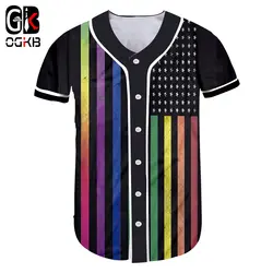 Ogkb дропшиппинг Бейсбол Для женщин/мужские принт Американский Flage 3D футболка с застежкой на пуговицу, футболки в полоску, мужская, с коротким