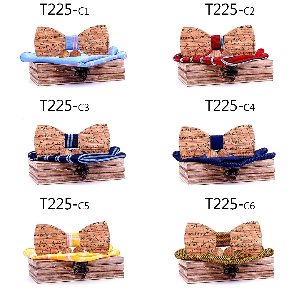  Men Wood Party Wedding Meth pattern Novelty Self Bow Tie Pocket Square Set Bow Tie handkerchief cuf