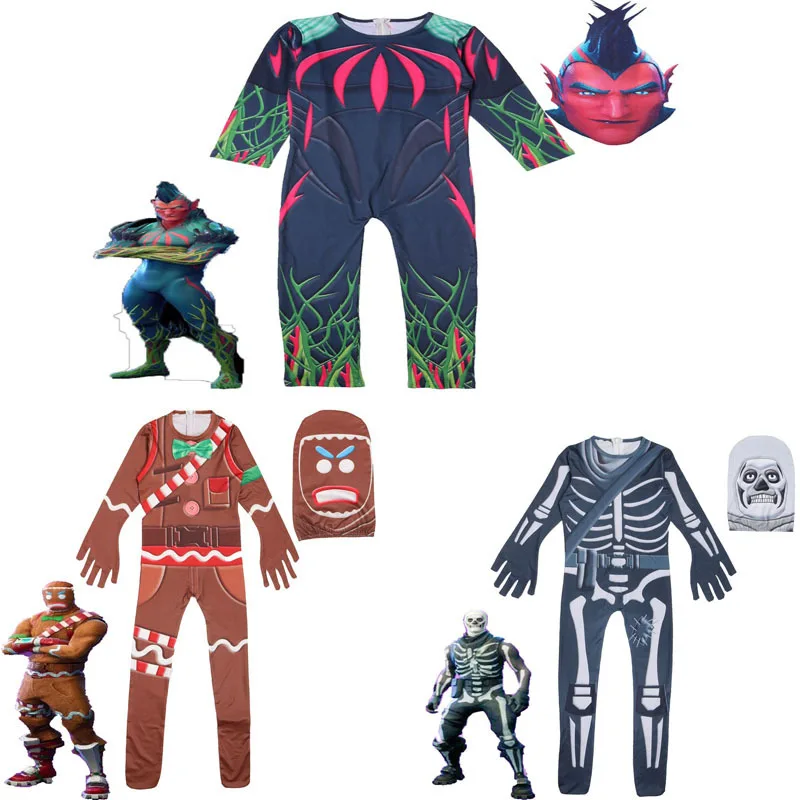 

Halloween Costume Gingerbread Man Skin Character Clown Boys Cosplay Clothes Battle Royale Party Kid Skull Trooper Xmas Clothing