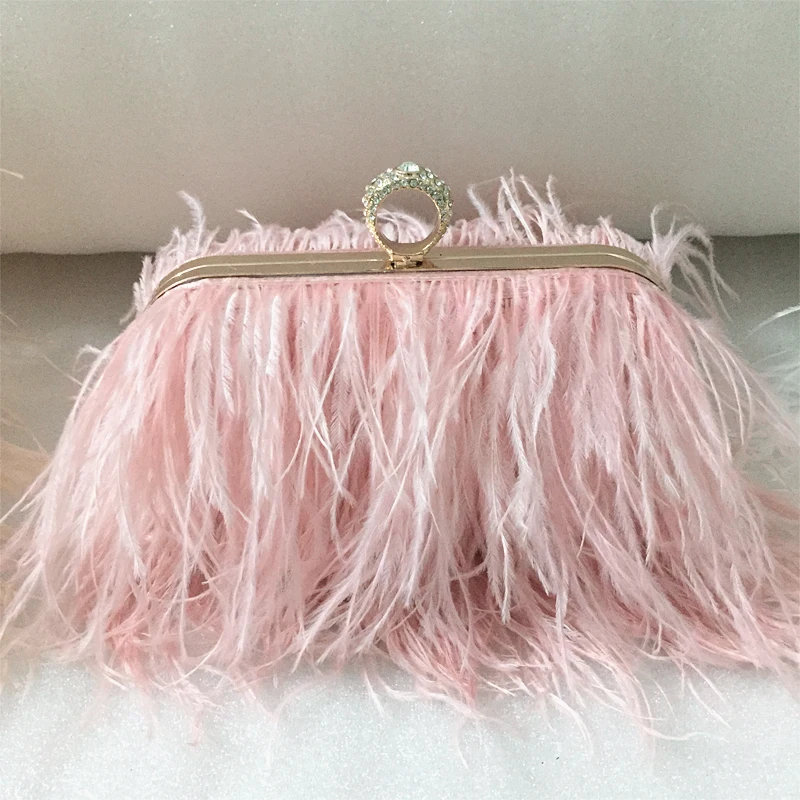 2017 New Women Handbags Fashion Cute Sweet Ostrich Feather Handbag ...