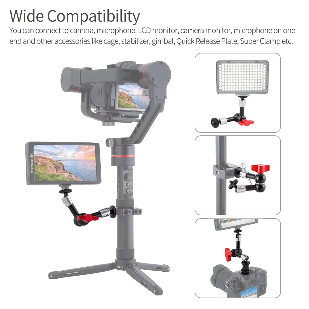 FEELWORLD 7" Magic Arm with both 1/4" 3/8" Thread Screw for LCD Monitor, Tripod Screw , for DSLR Camera Rig, LCD Monitor, Flash