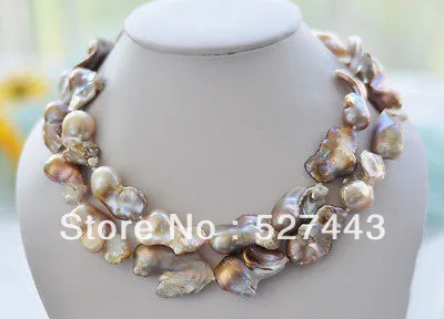 

Wholesale free shipping >>P3699 2row 33mm PINK LAVENDER BAROQUE KESHI REBORN PEARL NECKLACE