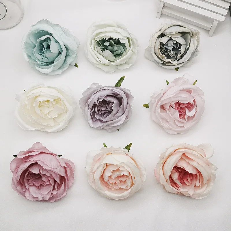 5PCS 7.5cm Peony Flower Head Silk Artificial Flowers For Wedding Decoration DIY Decorative Party Hotel Home Wreath Fake Flowers