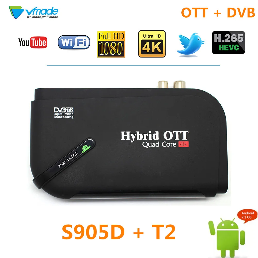 

Vmade DVB-T2 Android Smart TV Box Amlogic S905D Quad Core Android 7.1 OS 1GB+ 8GB 2.4G WiFi Support Netflix youtube Media Player