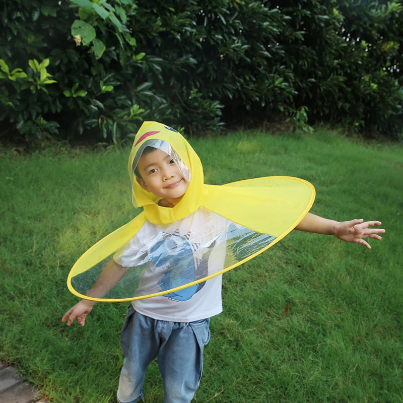 

Children Foldable Rain Hat Camping Picnic Cute Cartoon Duck protection from rain waterproof rubber layer Cape