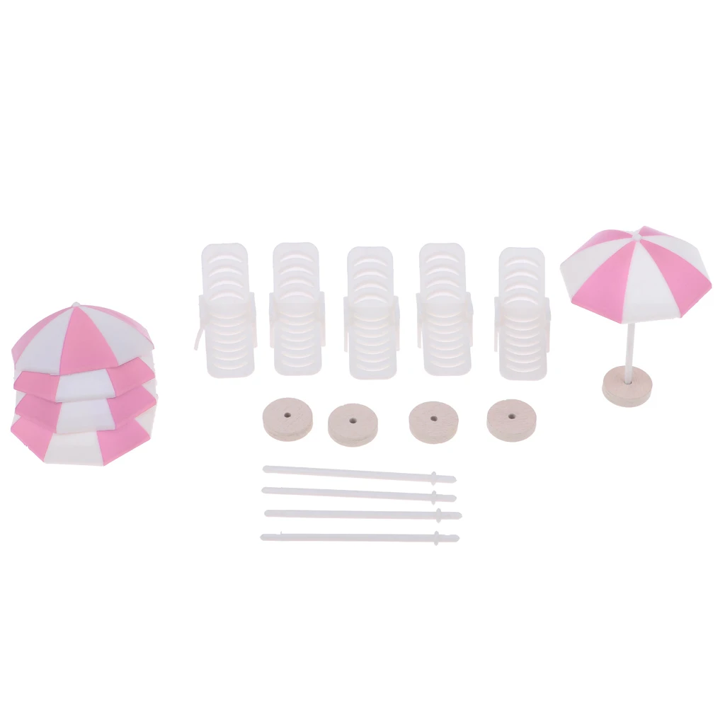 5 Set Miniature Deck Chair Beach Umbrella Dollhouse Colorful Scenes Decor / Photography Props 1/12 Fairy Garden Decor